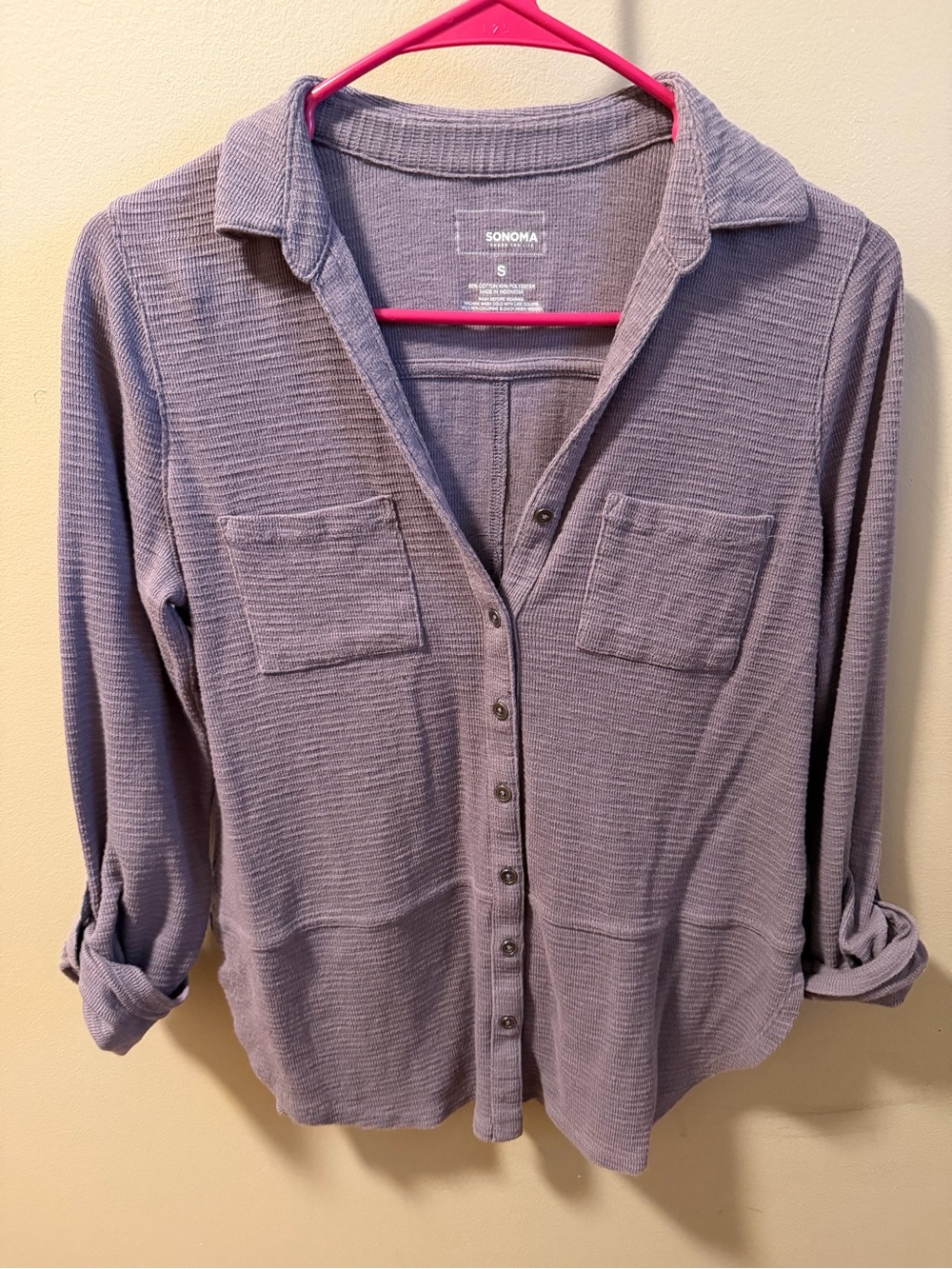 SONOMA Lavender Waffle-Knit Button Down Shirt